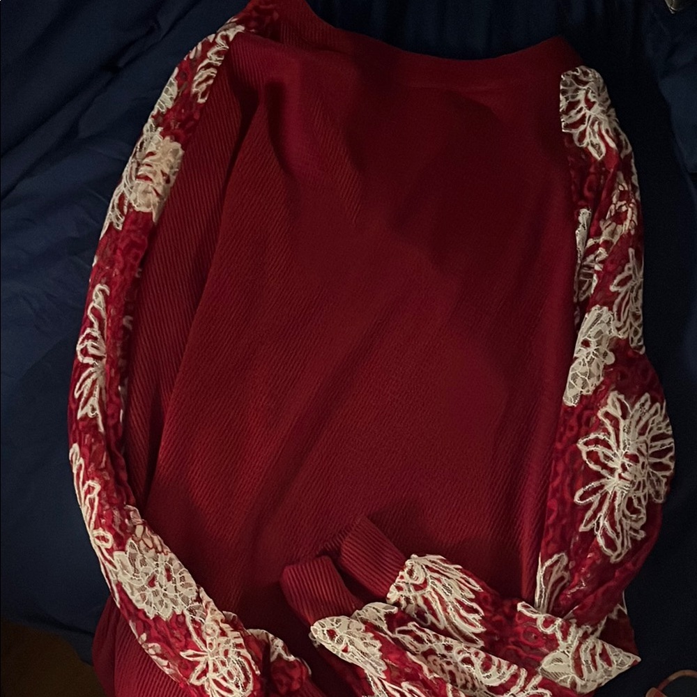 Red with White Floral Lace Accents